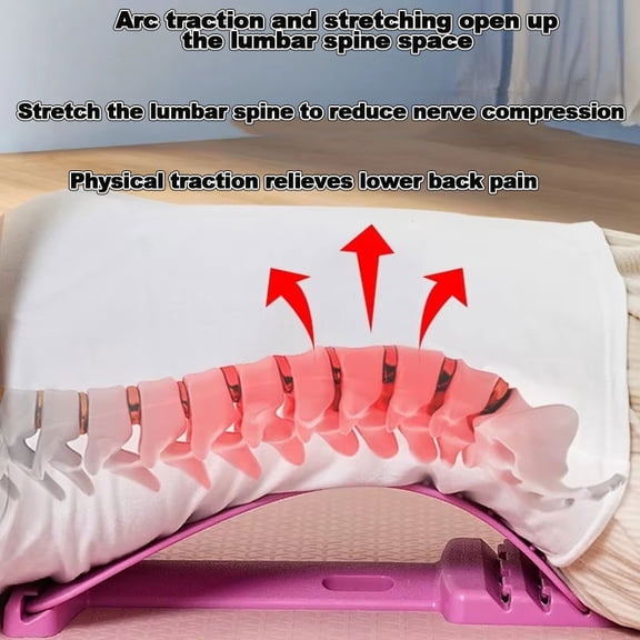 Adjustable back stretcher-three-stage lumbar spine support, spine decompression and back massager for pain relief and treatment of scoliosis-pink
