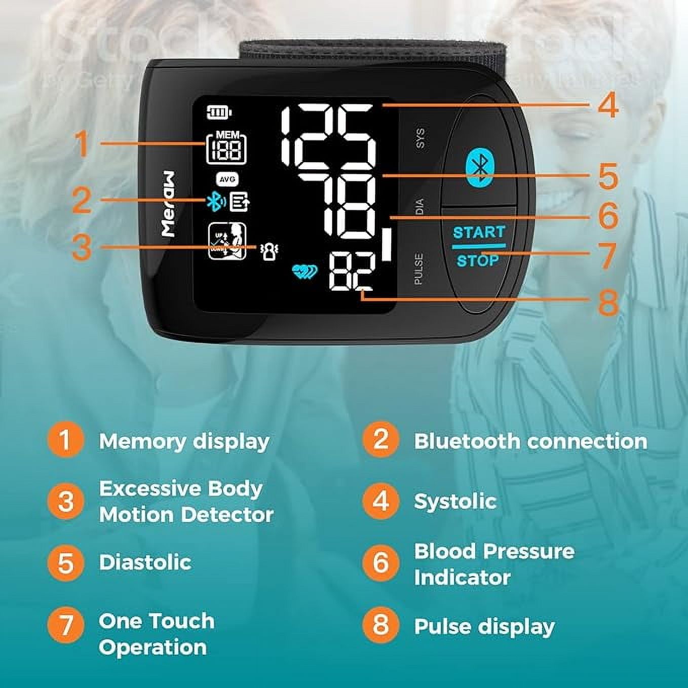 Meraw Aspen Wrist Blood Pressure Monitor,Home Use 5.3-8.5" APP Automatic Bluetooth