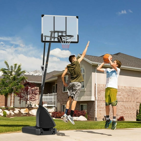 GVN 5-10 Basketball Hoop with 44" Shatterproof Backboard, Rebound System and Wheels, Basketball Hoop System for Indoor or Outdoor Use, Black