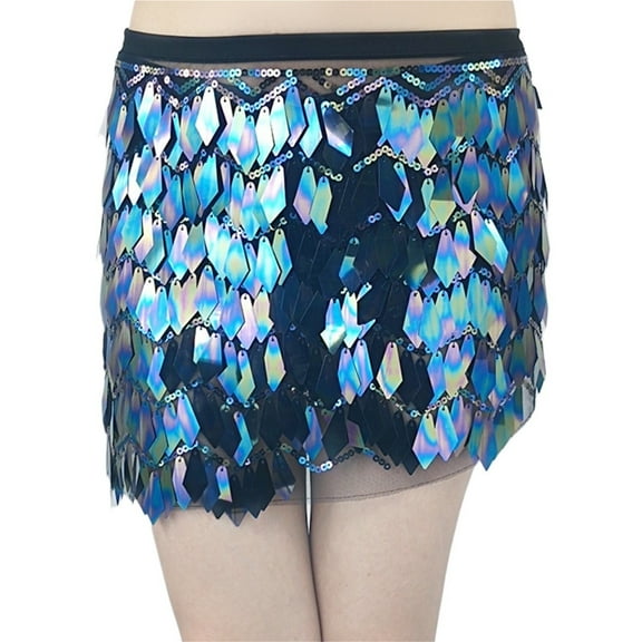Sequin Belly Dance Skirt For Women Sparkly Mini Skirts Hip Scarf Rave Party Costume Belt Carnival Performance