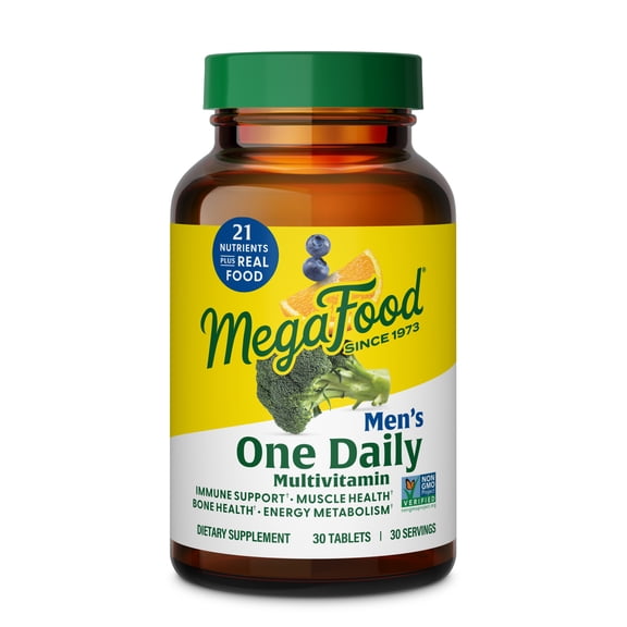 MegaFood Men's One Daily Multivitamin - Vitamins C, D3, B12 - Energy Support - 30 Servings