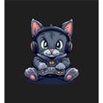 thumbnail image 5 of Focused Gamer Cat Adult Black Crew Neck Long Sleeve Tee-XS, 5 of 6