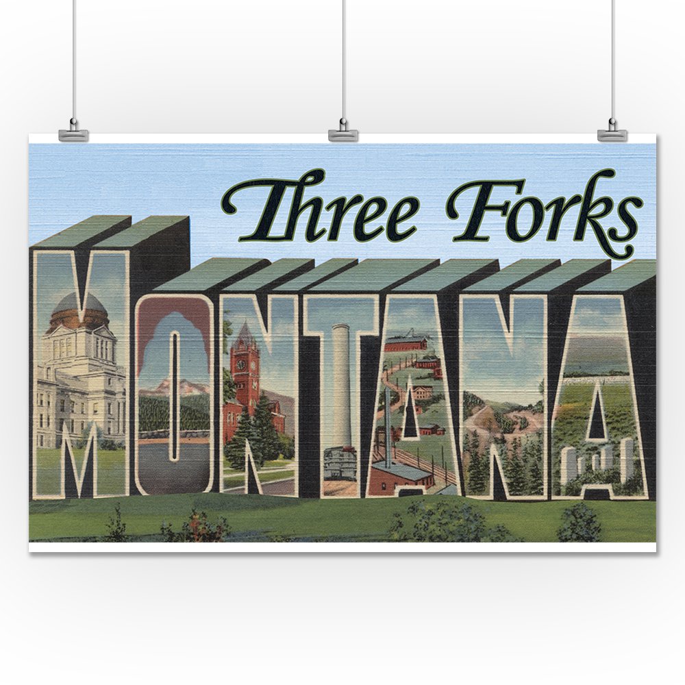 Three Forks, Montana Large Letter Scenes (24x36 Giclee Gallery Print