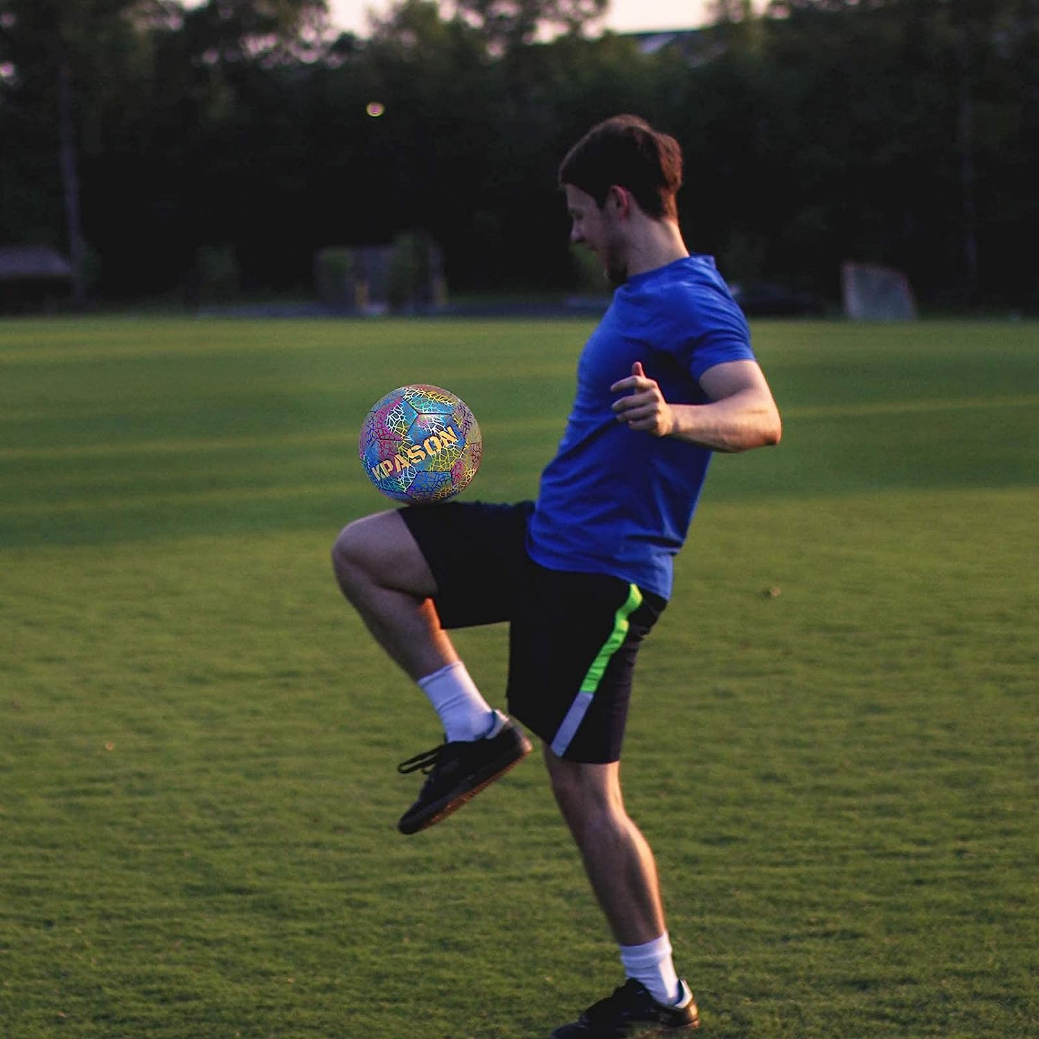 KPASON Soccer Ball, Holographic Soccer Ball Size 5 with Pump and Bag, Reflective Glowing Soccer Ball for Boys, Girls, Youth, and Adult Night Games