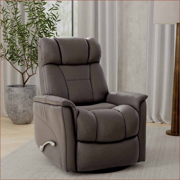 Recliners Swivel Glider with Manual Adjustable Headrest & Footrest | Faux Leather Dark Gray | Wood Metal