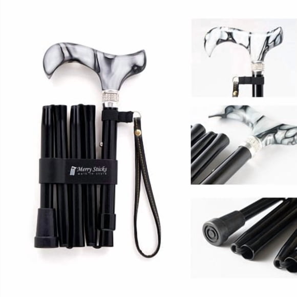 Merry Sticks Designer Folding Adjustable Walking Cane, Royal Black with The Finest European Crystals