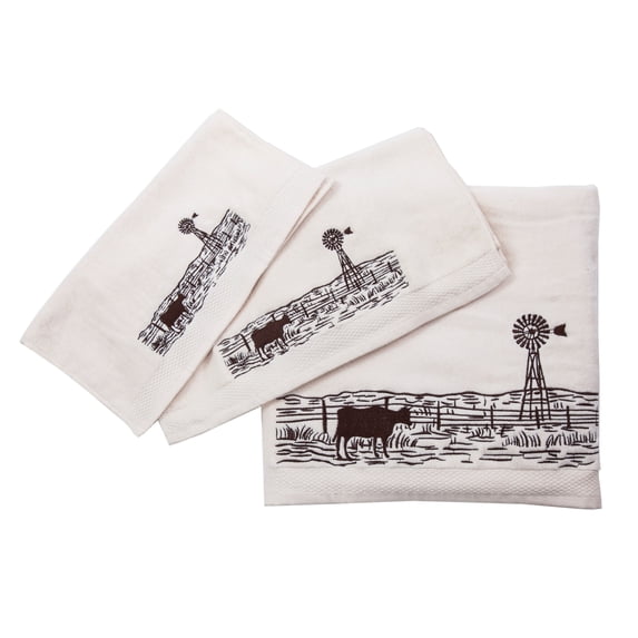 HiEnd Accents 3 PC Towel Set with embroideRed windmill landscape , 3-pc Cream