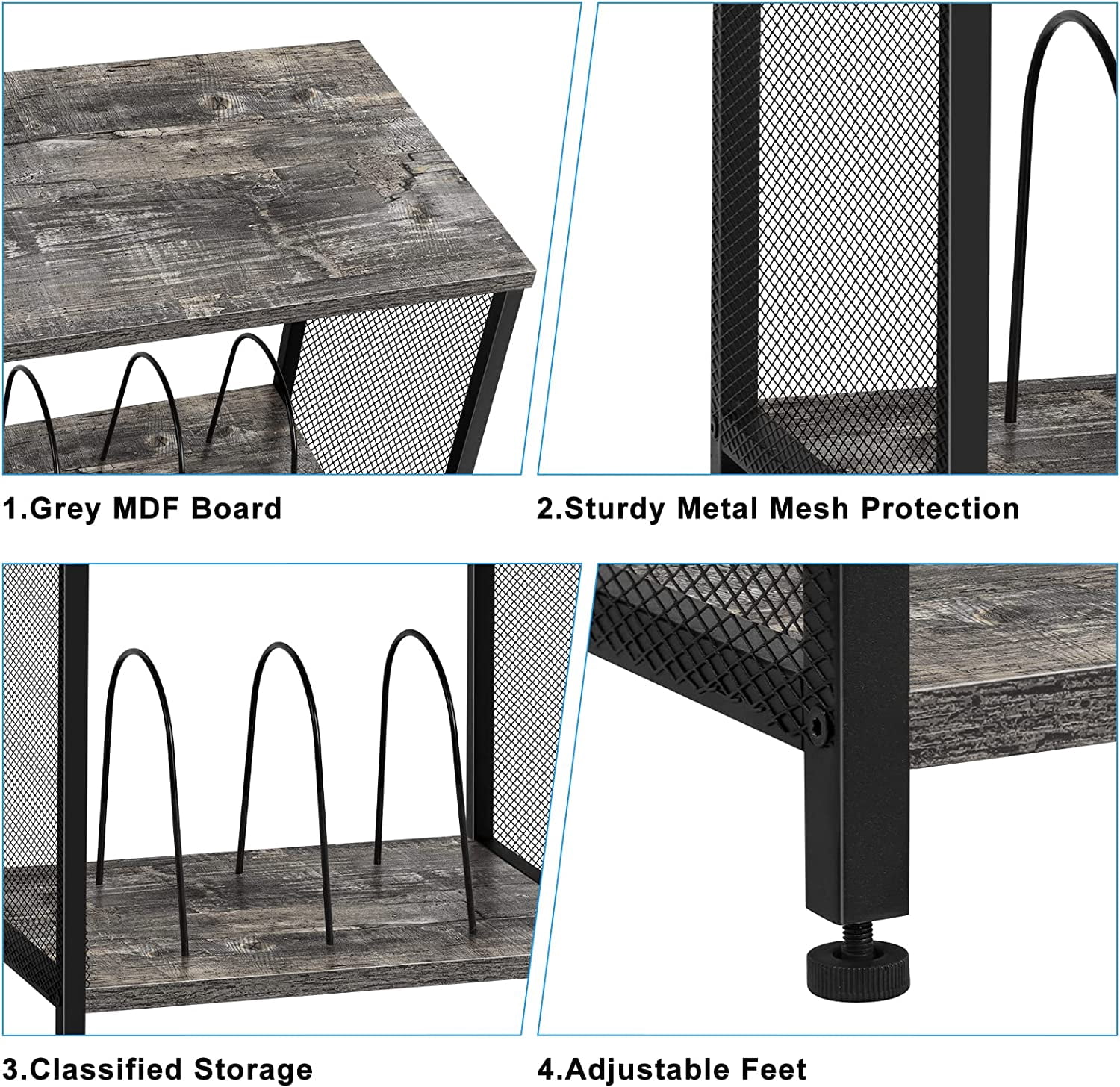 Record Player Stand Vinyl Record Storage Holder End Table, Gray