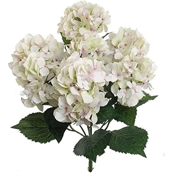 20-Inch Hydrangea Bush with 7 Heads White Pink – Artificial Silk Flower Bouquet for Home, Wedding & Event Décor