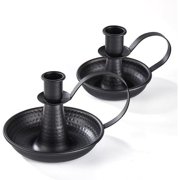 Black Iron Pillar Candlestick Holders, with Handle, Taper Candle Holder for Candlesticks, for Fireplace Party, Dining, Home, Wedding Decor,Fits 3/4 inch Thick Candle&Led Candles(Set of 2pcs)