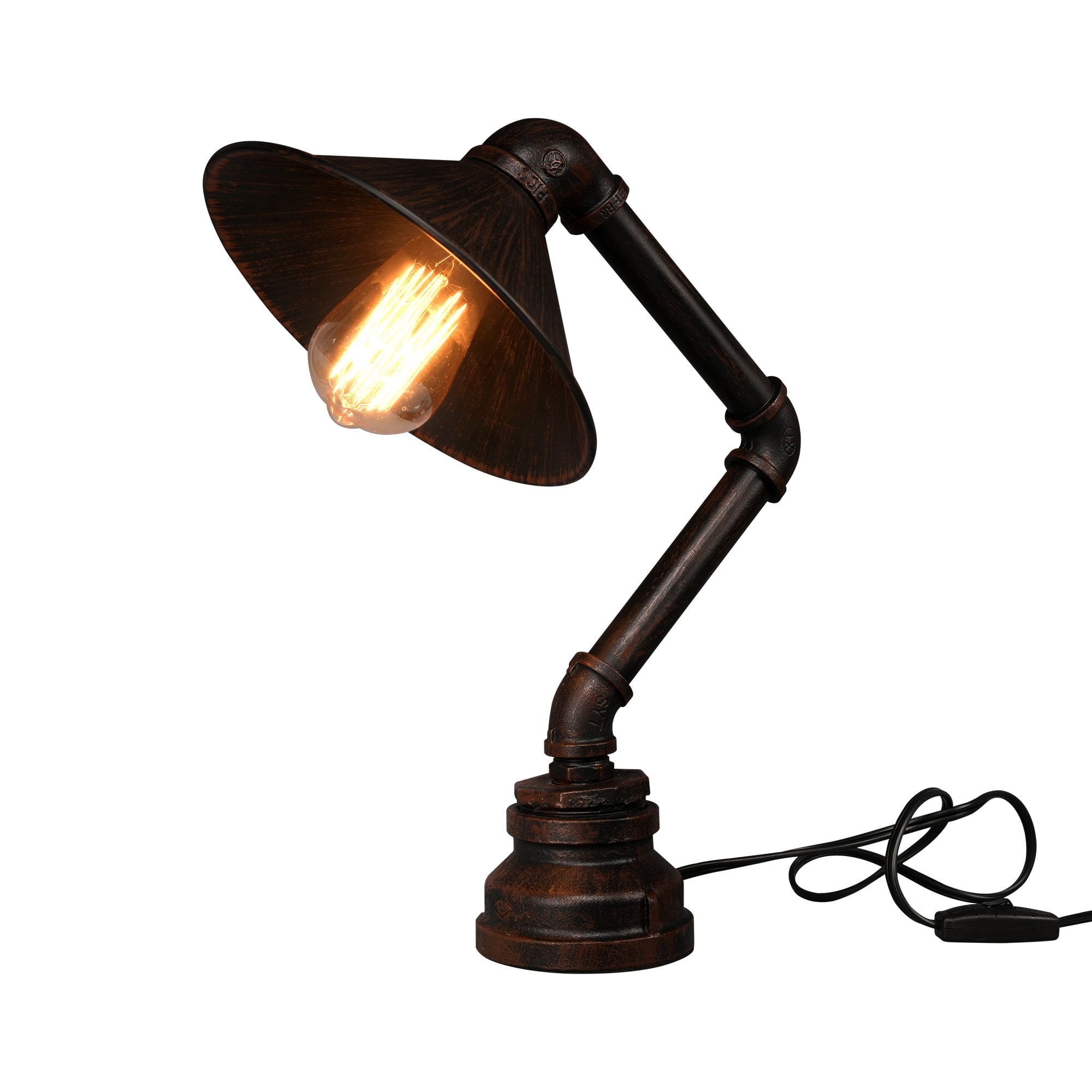 Industrial Steampunk Desk Lamp Wrought Iron Water Pipe Metal Table Light E27 LED 