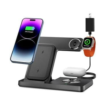Saluqifa Wireless Charger, 3 in 1 Charging Station for Multi Devices, Charging Stand Dock for iPhone 8-16 Series, Apple Watch, AirPods Pro 3 2 with Adapter (Black)
