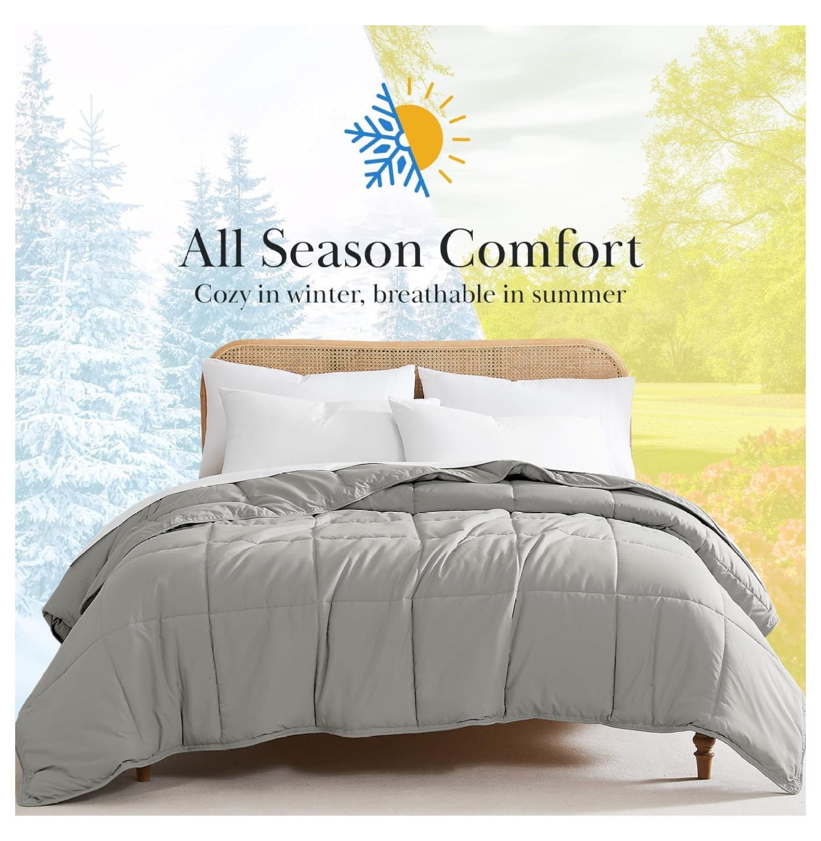 California/King Size Comforter, Pet Hair Resistant Bedding Comforters, Easy Care Oversized Down-Alternative Grey Comforters, Cal/King, Steel Grey