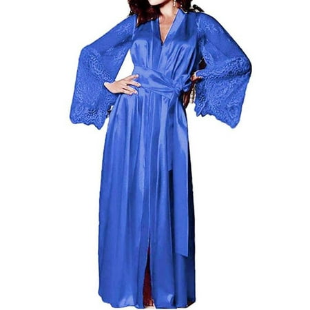 

Springcmy Womens Lace Sleeve Kimonos Robes Sleepwear Satin Robe Dress