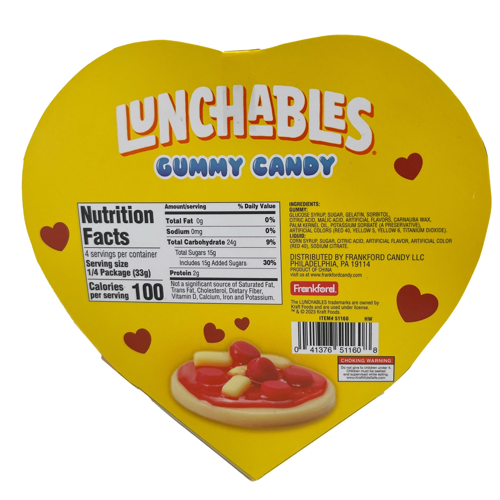 (3 pack) Frankford Lunchables Gummy Candy Pepperoni Pizza Kit Heart Shaped Box Valentine's Day Gift, 4.4 oz