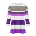 thumbnail image 4 of 3/4 Sleeve T Shirts Women Cotton Striped Tops Loose Fit Crew Neck Colorblock Casual Summer Fall Basic Tee Tshirts (2XL, Purple), 4 of 5