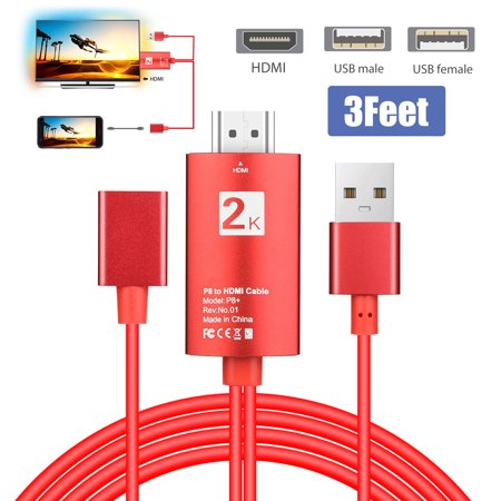 USB Female to HDMI Adapter Cable, EEEkit HDMI HDTV Cable Cord Mirror Mobile Screen to TV HDTV Projector, 1080P Miracast AirPlay Cable Compatible for iPhone iPad iPod Android