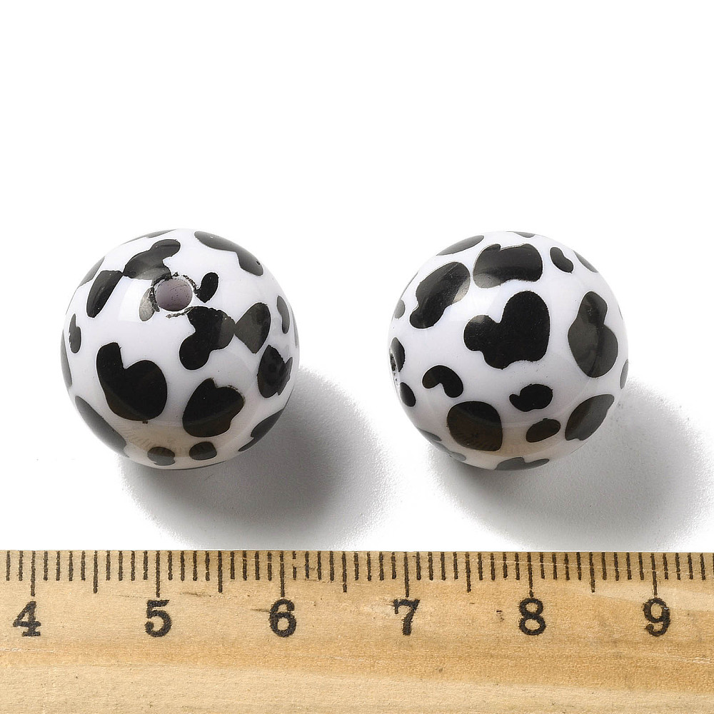 Printing Opaque Acrylic Beads Round Black 19.5x19mm Hole: 2.8mm Acrylic