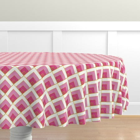 

Cotton Sateen Tablecloth 70 Round - Pink Diamond Art Deco Geometric Scale Retro Vintage 1920S Midcentury Modern Pattern Vibrant Inspired Print Custom Table Linens by Spoonflower