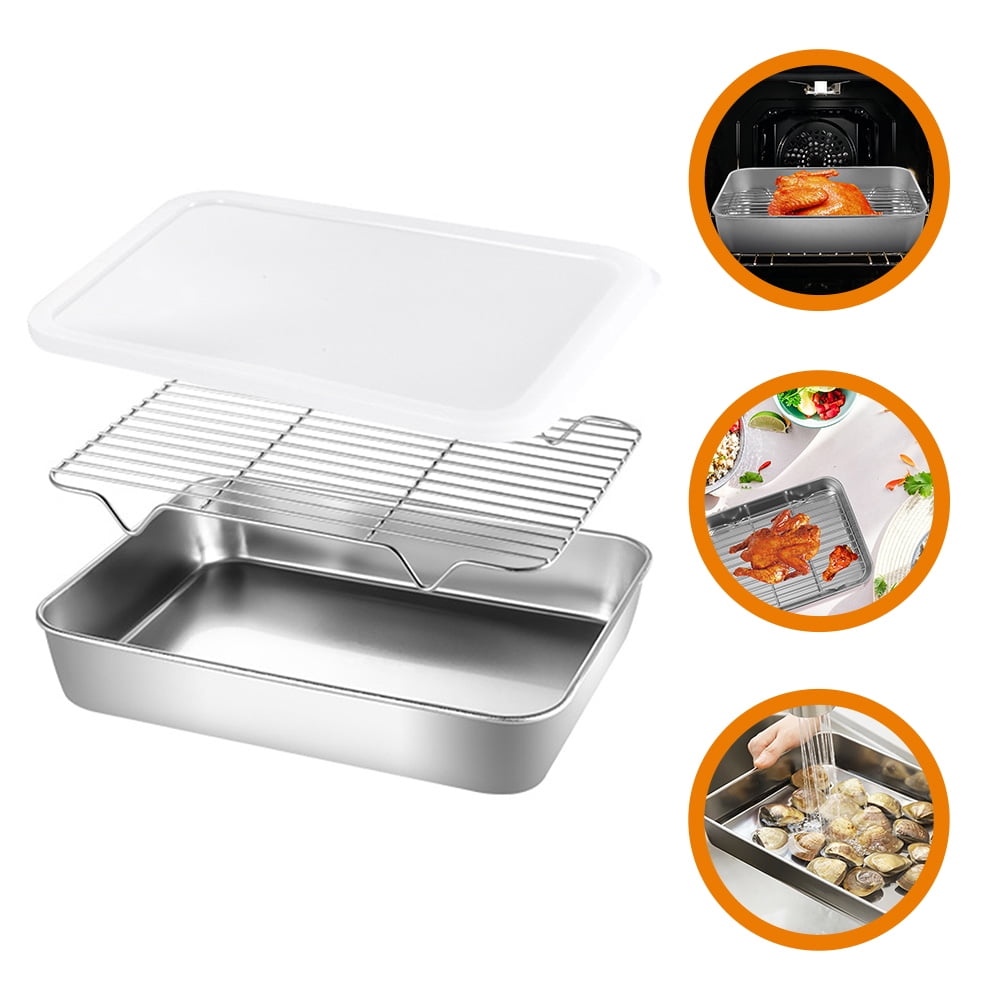 TUIBELYN Stainless Steel Baking Sheet Set with Cooling Rack and Lid, Non-Stick Oven Bakeware for Cooking and Baking
