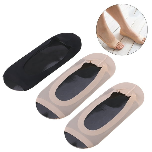 3 pares de calcetines invisibles con punta abierta, antideslizantes, con agarre en el talón y corte bajo, sin dedos (negro y beige)