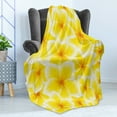 thumbnail image 4 of Yellow Soft Flannel Fleece Throw Blanket, Plumeria Frangipani Flower Blossom Pattern Hawaiian Floral Wildlife Artwork, Cozy Plush for Indoor and Outdoor Use, 70" x 90", Yellow and White, by Ambesonne, 4 of 5