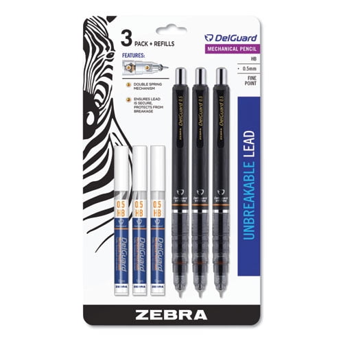 Delguard Mechanical Pencil, 0.5 Mm, Hb (#2.5), Black Lead, Black Barrel, 3/pack | Bundle of 2 Packs