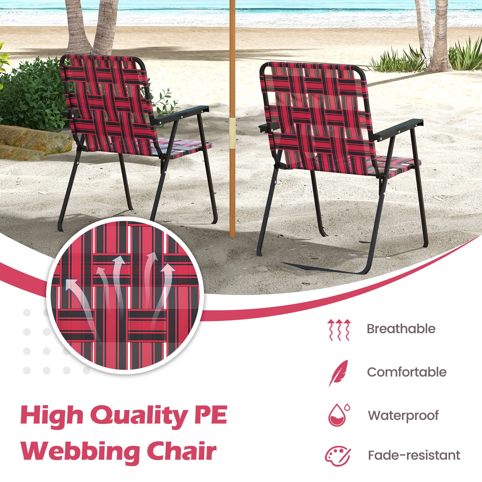Topbuy Heavy-Duty Metal Frame Camp Chair, Red