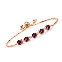 Gem Stone King 3.26 Ct Red Rhodolite Garnet G-H Lab Grown Diamond 18K Rose Gold Plated Silver Tennis Bracelet for Women