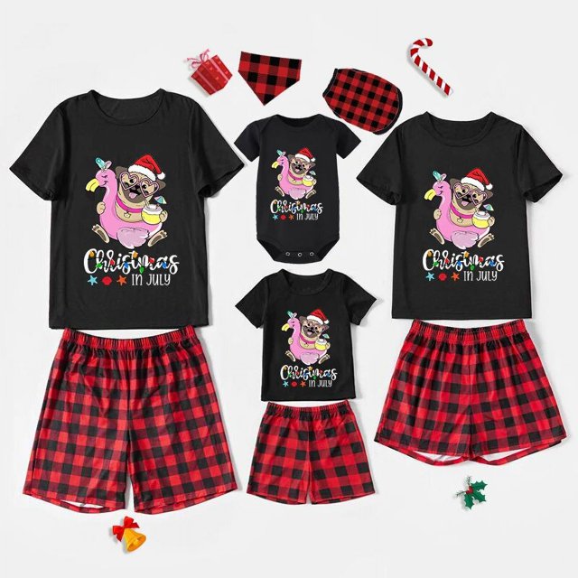 Pijamas familiares a juego de Navidad en julio, conjuntos de Pijamas cortos negros y rojos para mascotas