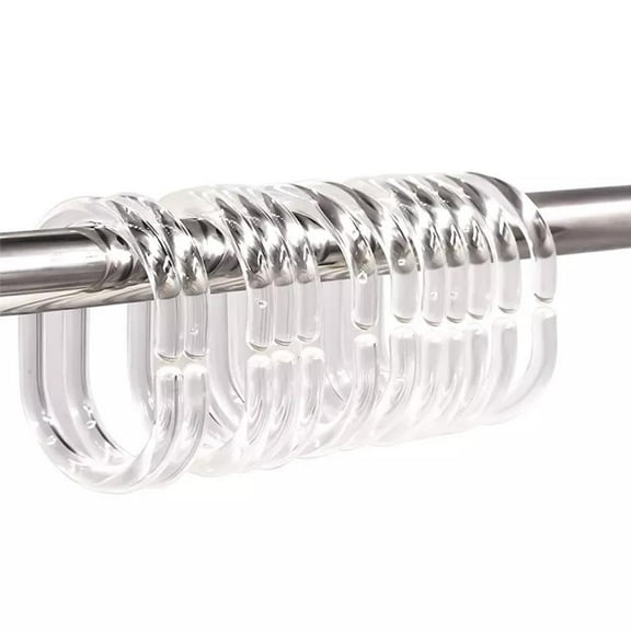 12 X SHOWER CURTAIN PLASTIC HOOKS Set Rings C Shape Bath Clear White Black L0E1