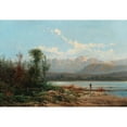 thumbnail image 2 of Alfred Godchaux 24x18 Gold Ornate Framed and Double Matted Museum Art Print Titled - A Mountainous Lake Landscape with Fisherman (1882), 2 of 4