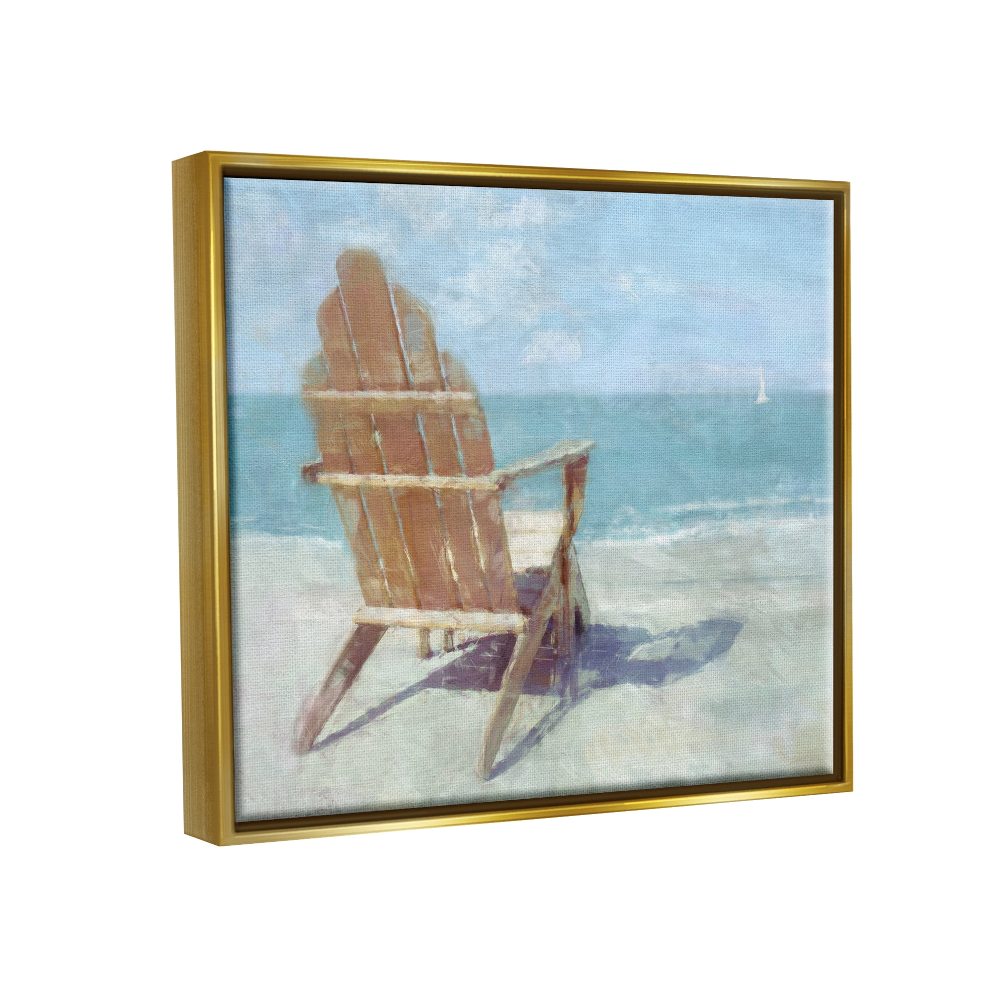 Stupell Industries Beach Chair by Shore Nature Painting Gold Floater Framed Art Print Wall Art, 21 x 17