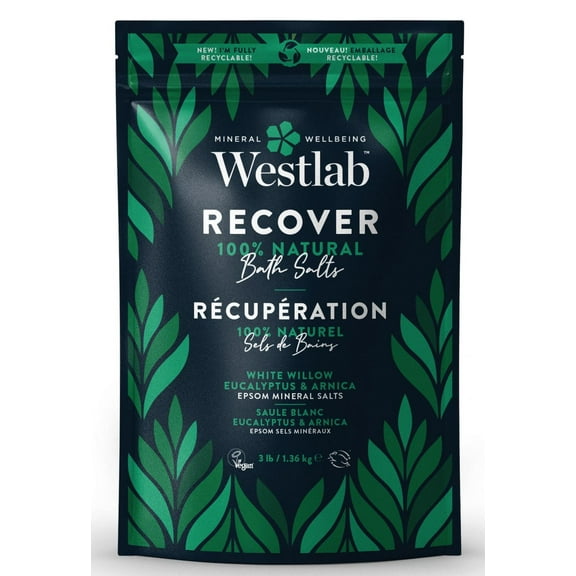 Westlab Récupération - Sels de Bain d'Epsom Purs à l'Eucalyptus, Saule Blanc | Avec ajout d'arnica | Apaise les muscles fatigués et surmenés| |100% naturel, 100% végan, 100% exempt d'acte de cruauté e