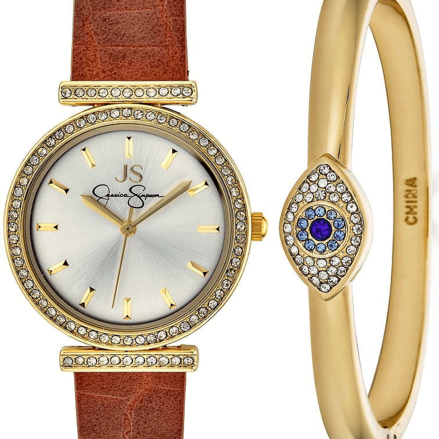 Jessica Simpson Ladies 34mm Gold Tone Crystal Accent Mother