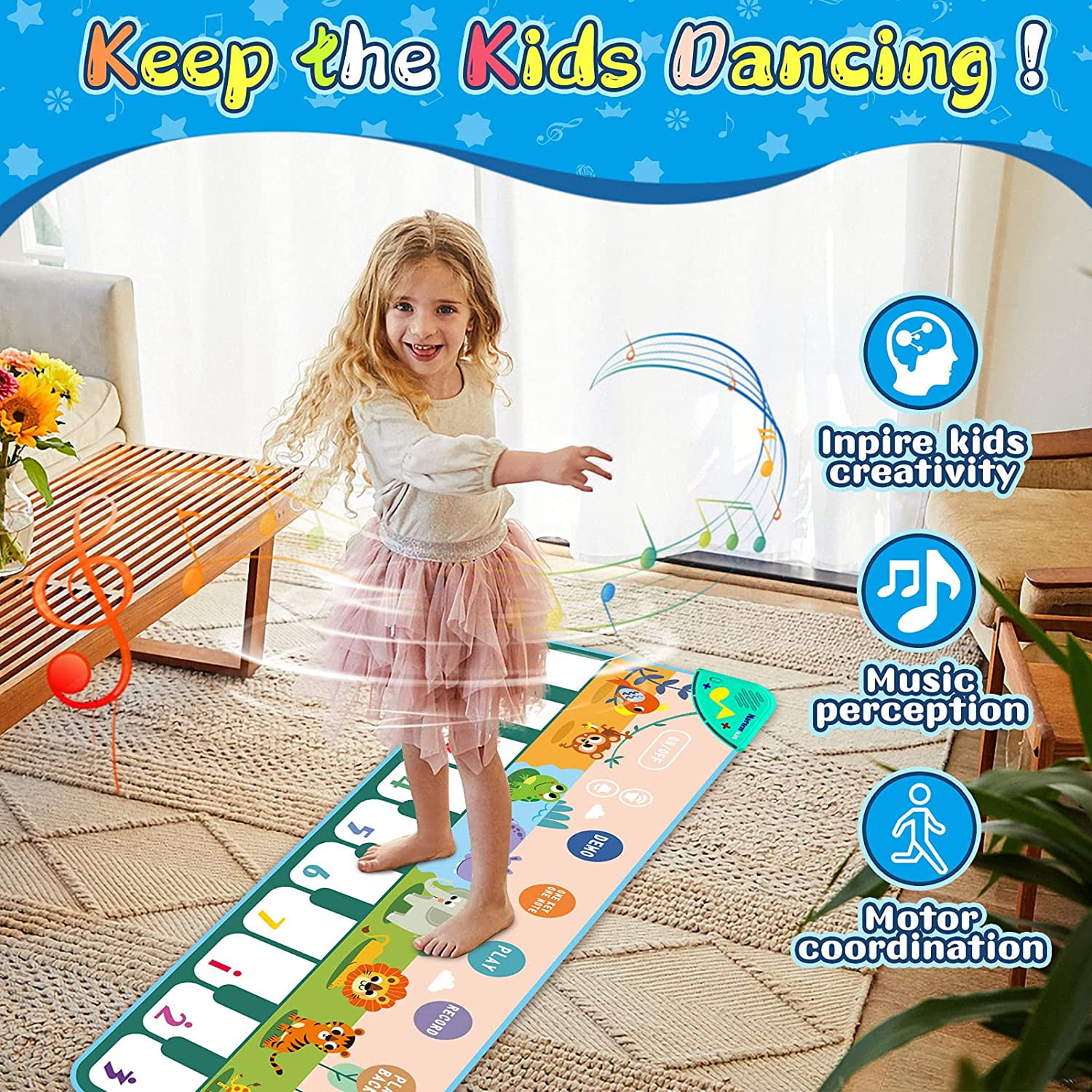 14.99 Kids Musical Piano Mats, Floor Piano Keyboard Mat With 8 Animal Sounds, Blanket Touch - Foto 12