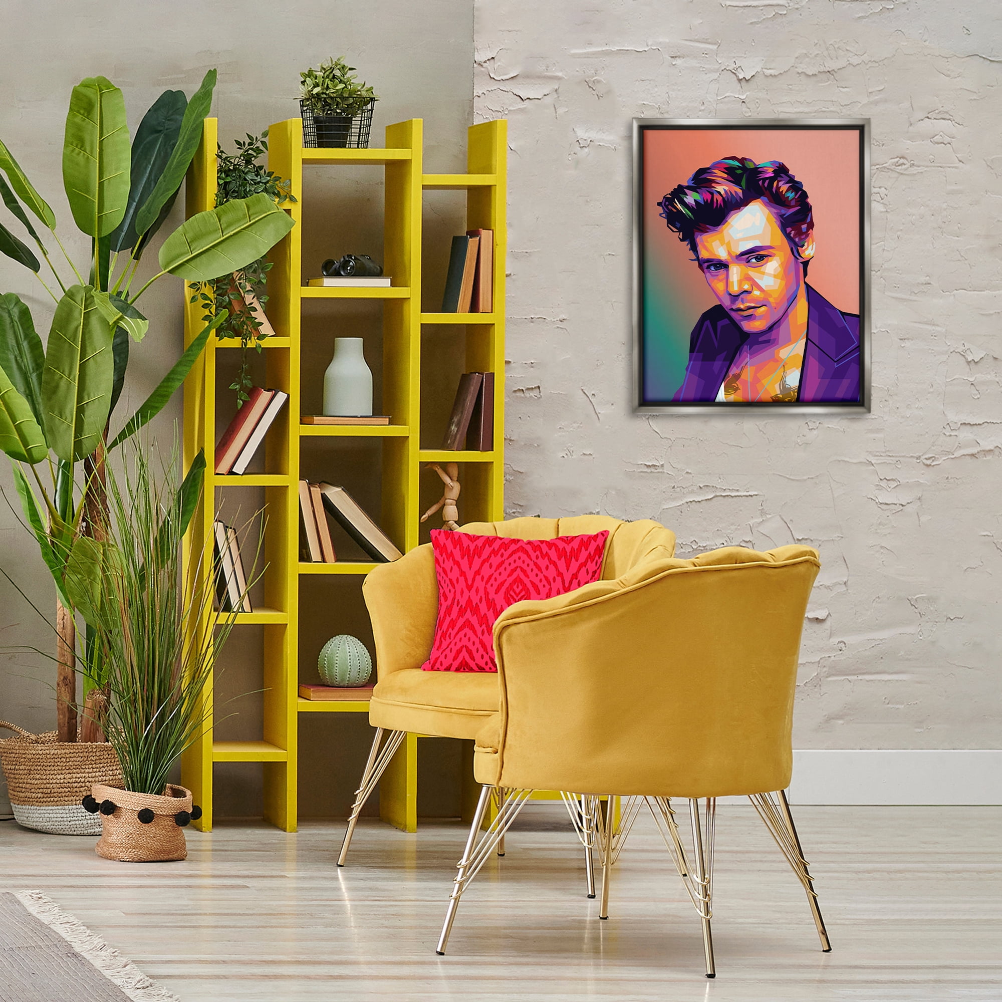 Stupell Industries Peach & Purple Harry People Painting Gray Floater Framed Canvas Art Print Wall Art, 17 x 21