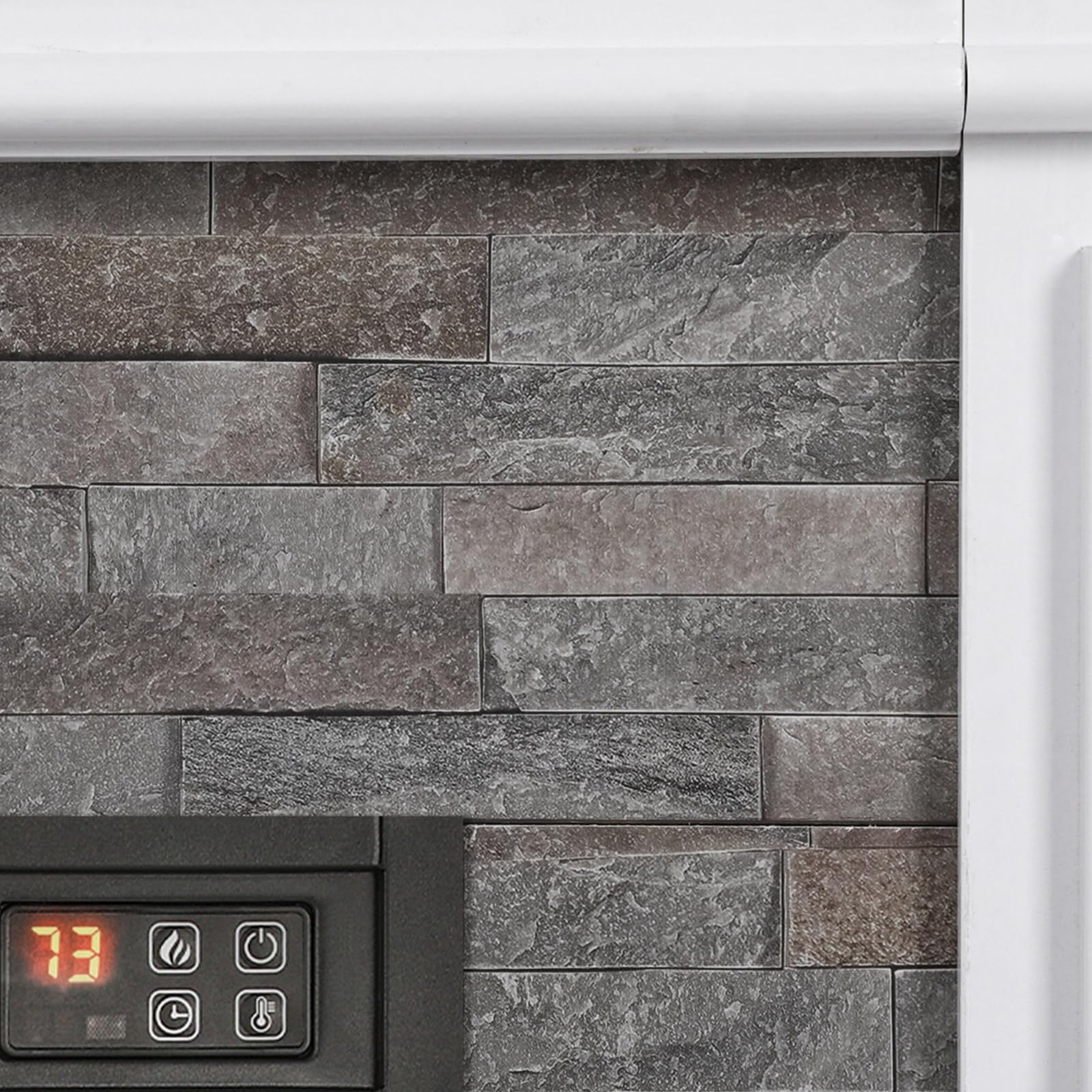 Holliwill Electric Fireplace Mantel, 44" Freestanding Fireplace Heater with Stacked Stone Surround Firebox, 1400W, White Brown