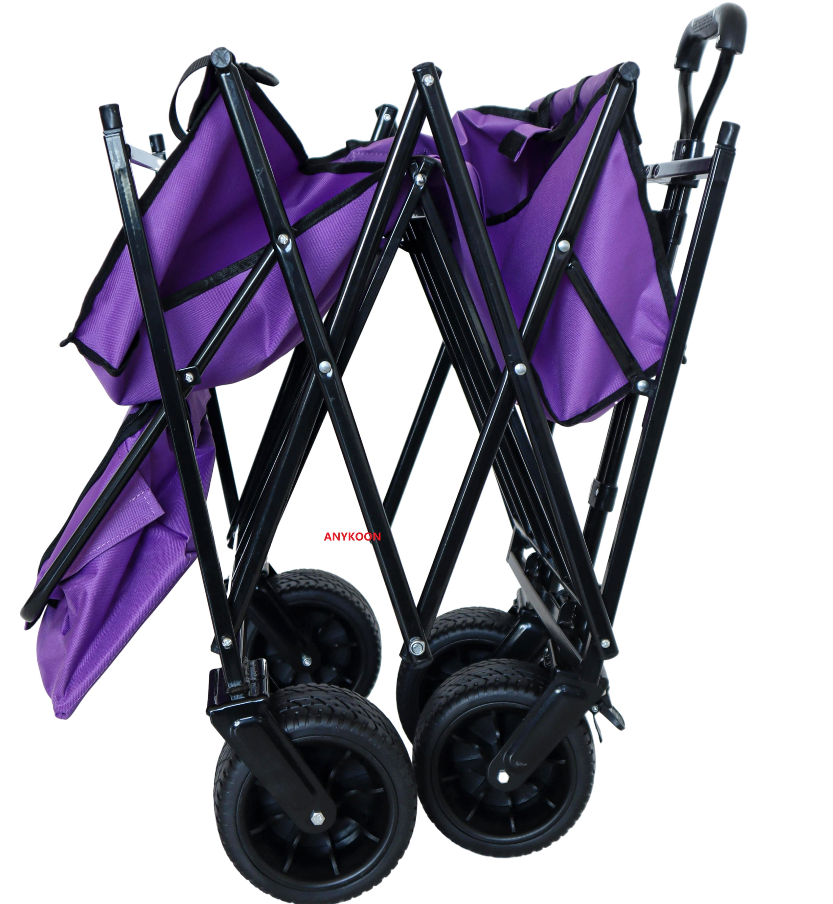 Anykoon Large Capacity 480Lbs Collapsible Wagon with Canopy, Lightweight Foldable Wagon Stroller with 7" All-Terrain Wheels, for Camping, Shopping, Sports, and Garden Use, purple
