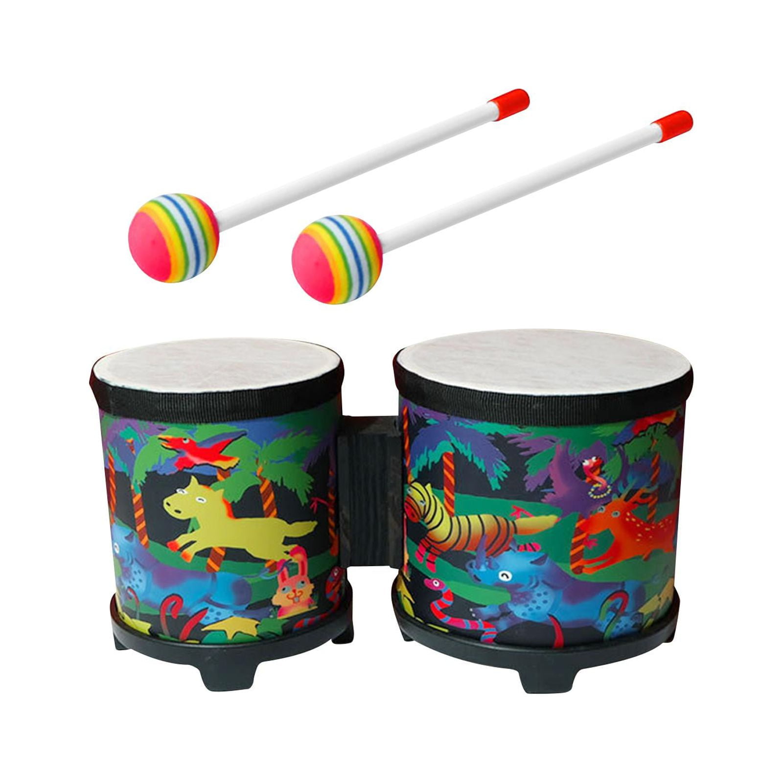 Almencla Practice Bongos Bongo Drum Set Wood Percussion Instrument Music Enlightenment Drum African Hand Drum for Girls Boys Party Toy Animal