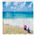 thumbnail image 3 of Ambesonne Beach Shower Curtain, Happy Birthday on Sand, 69"Wx84"L, Blue Pale Brown Pink, 3 of 3