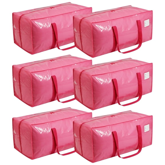 6 Pack Extra Heavy Duty Large Moving Bags with Comfortable Handle & Strong Zipper for Clothes, Moving Boxes Dorm College Packing Supplies (Pink)