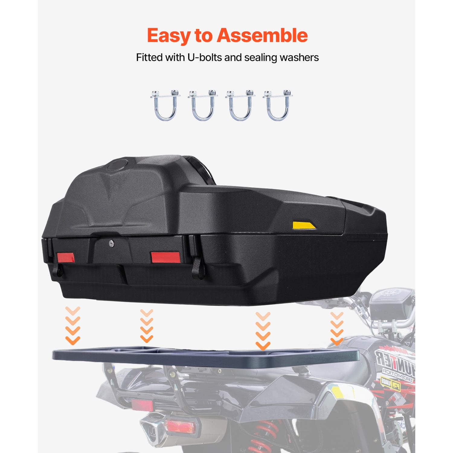 KFFKFF 95L ATV Rear Storage Box with Seat and Backrest, Durable Waterproof LLDPE Lockable Cargo Box for Rear Racks, Suitable for ATV, UTV, and Can-Am Vehicles