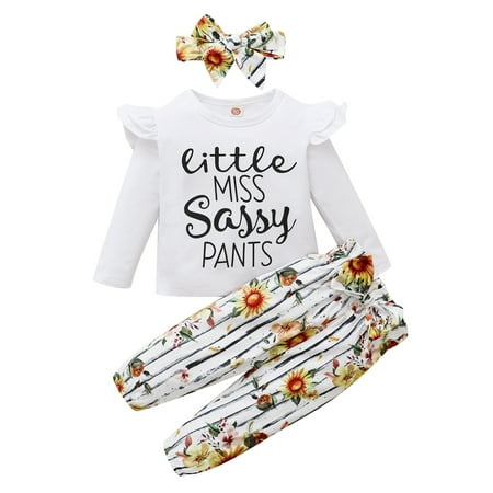 

NZRVAWS Baby Girls Outfits 18 Months Girls Letter Print Winter 24 Months Girls Floral Print Pants Fall Headband 3Pcs Clothes Set White
