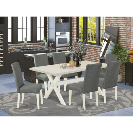 East West Furniture V-Style 7-piece Wood Dining Table Set in White/Shitake