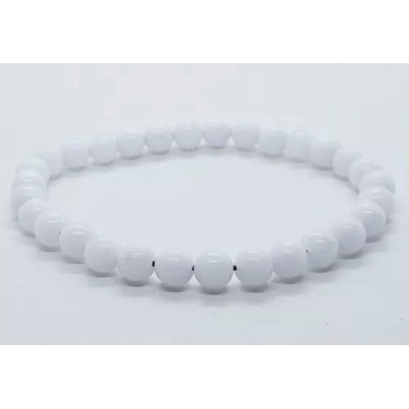 K-KED White Jade Round Bead Bracelet 6mm Yoga Healing Gemstone Chakra Reiki