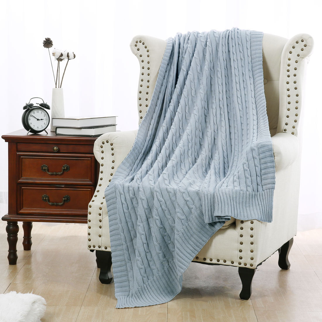 Cotton Knitted Throw Blanket Soft Warm Cable Knit Blanket
