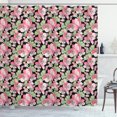 thumbnail image 1 of Flower Shower Curtain, Hand Drawn Composition of Flowers Japanese Cherry Blossom Pattern with Green Leaves, Fabric Bathroom Set with Hooks, 69W X 70L Inches, Multicolor, by Ambesonne, 1 of 3