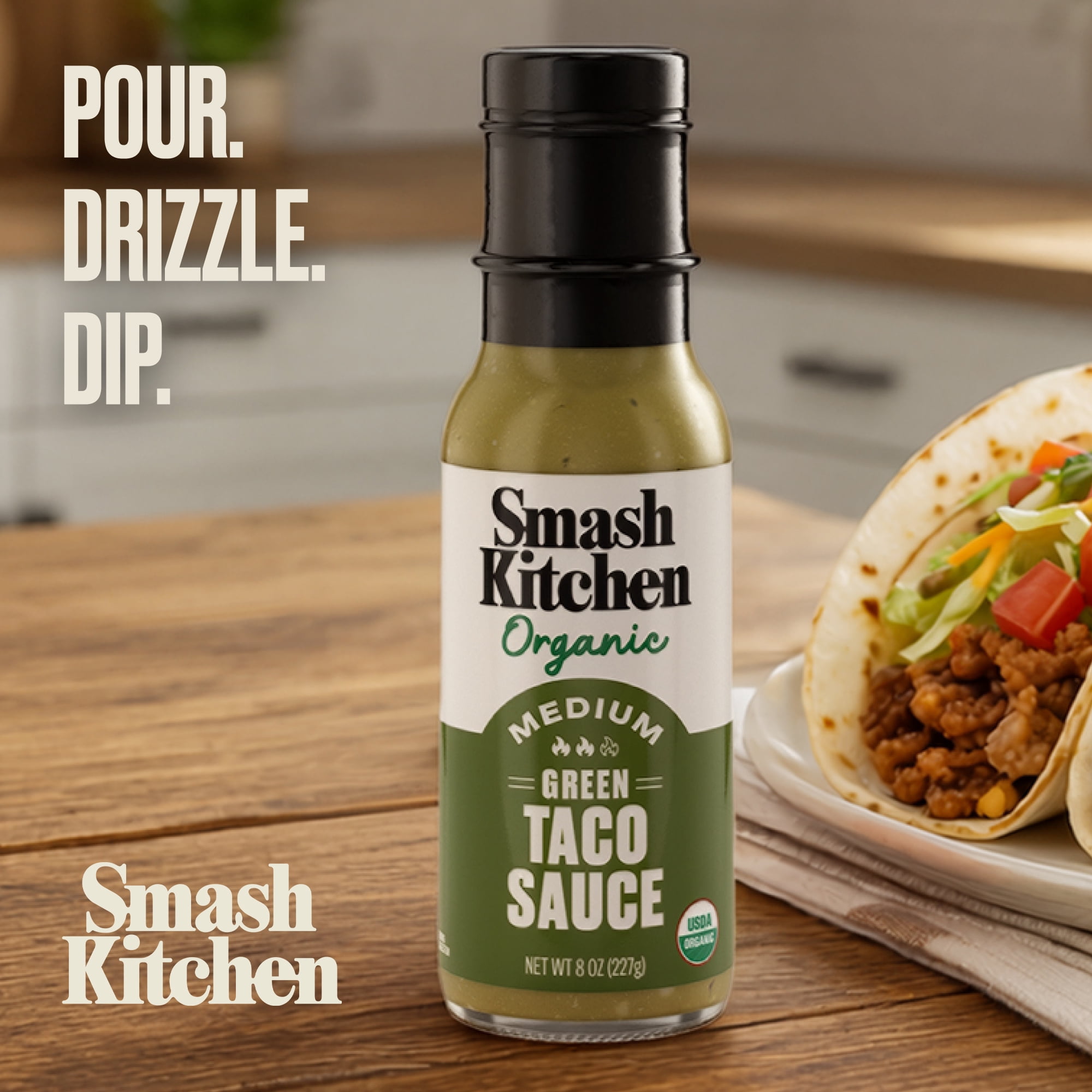 (2 pack) Smash Kitchen Organic Medium Green Taco Sauce, 8 oz