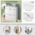 thumbnail image 4 of Bianlte Wooden Shoe Cabinet with LED Light and 2 Flip Drawers,Tempered Glass Top Storage Storage Cabinet Slim Entryway Organizer for Hallway,White, 4 of 7